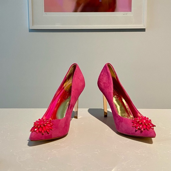 Ted Baker Fuchsia Pink Suede Embellished Pumps - Picture 1 of 6